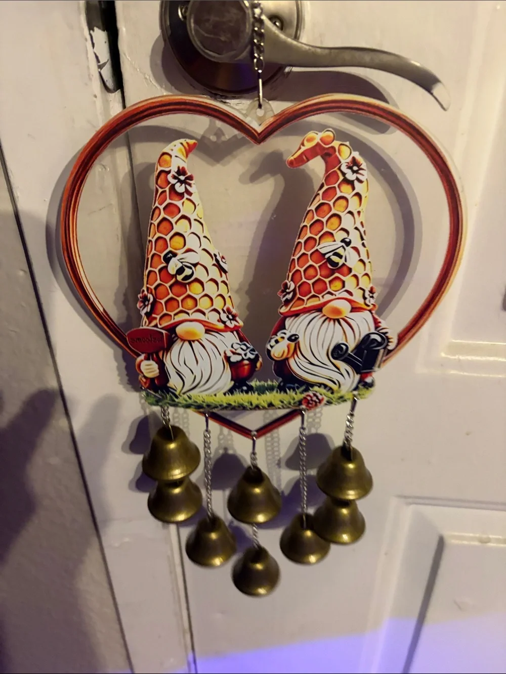 Red Gnome Heart Hanging with Brass Bells